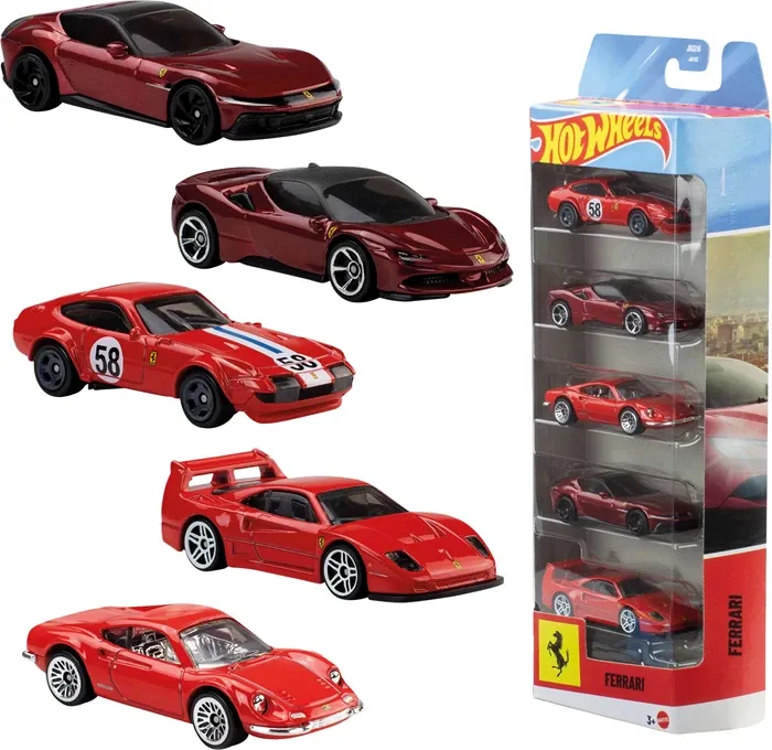 Hot Wheels Ferrari coffret 5 voitures, aspect haut de gamme, dès 3 ans