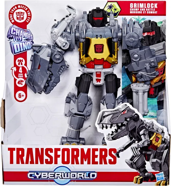 Transformers Grimlock Chomp and Battle Cyberworld, figurine 22.5 cm, dinosaure, dès 6 ans