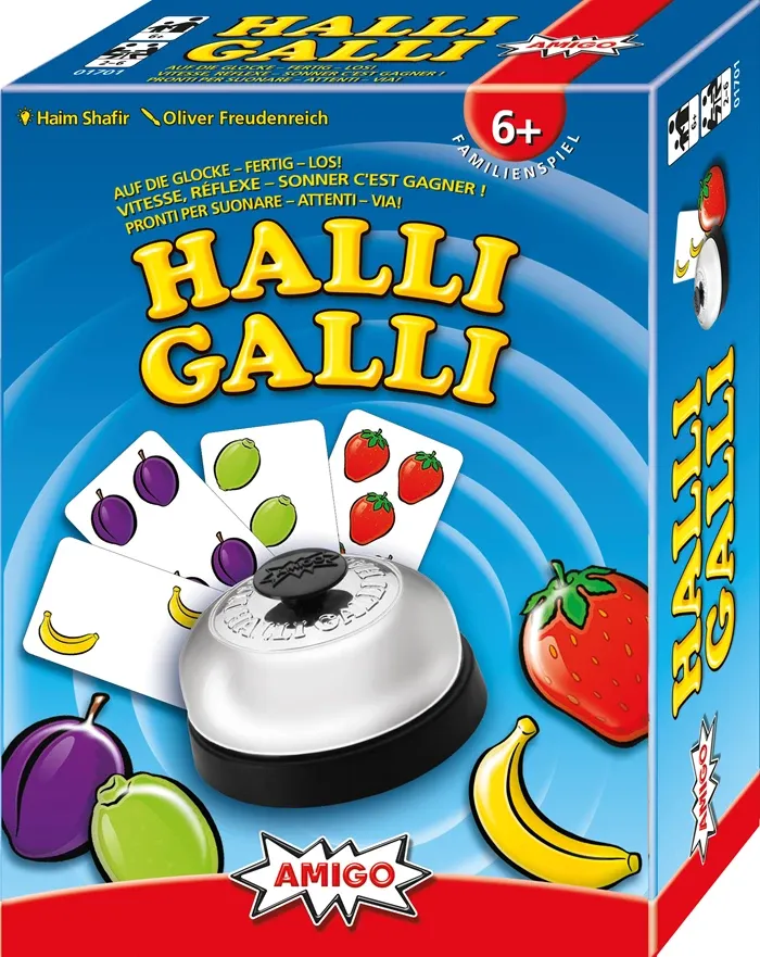 Halli Galli, d/f/i dès 6 ans, 2-6 joueurs, jeu de cartes très rapide