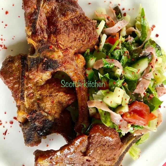 Wet Fry Lamb with ugali , 360 - 385kcal