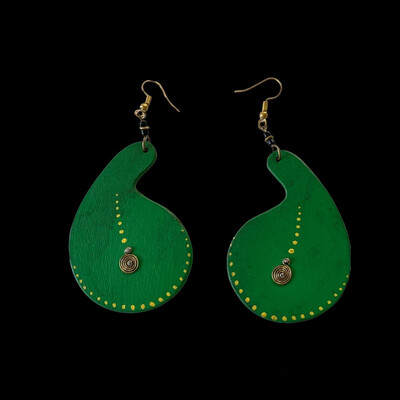 African Wooden Pear shape Earrings with Beads