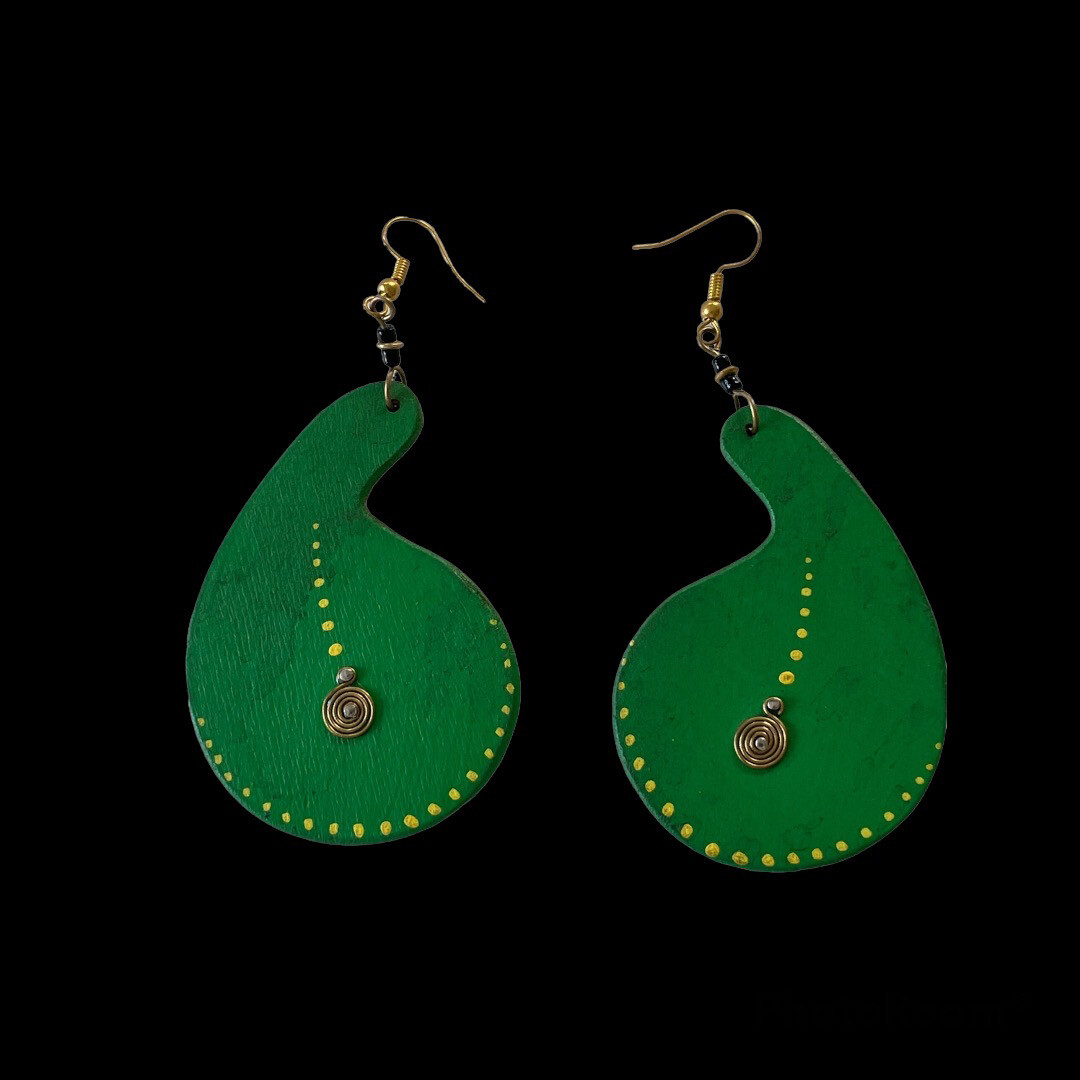 African Wooden Pear shape Earrings with Beads