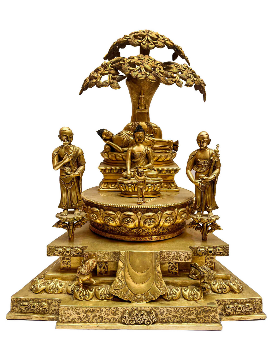 釋迦牟尼佛生平三尊雕像 | 太子佛 禪定坐 涅槃相 | 尼泊爾銅鎏金