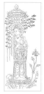 合掌觀音 騎犼觀音 楊柳觀音 觀音菩薩白描畫稿