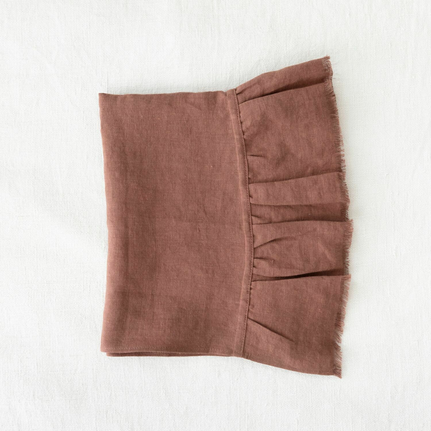 Linen Hand Towel with Raw frill edge - spiced fig