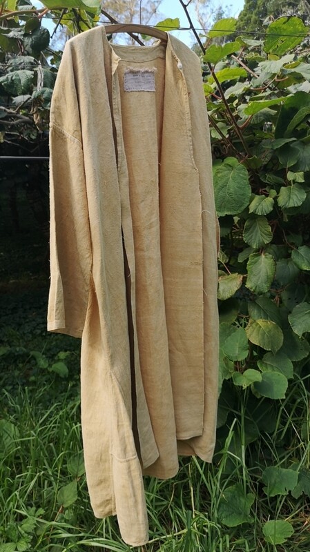 Moss dyed vintage French linen coat