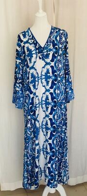 Kaftan - Kleid lang Blau Weiss