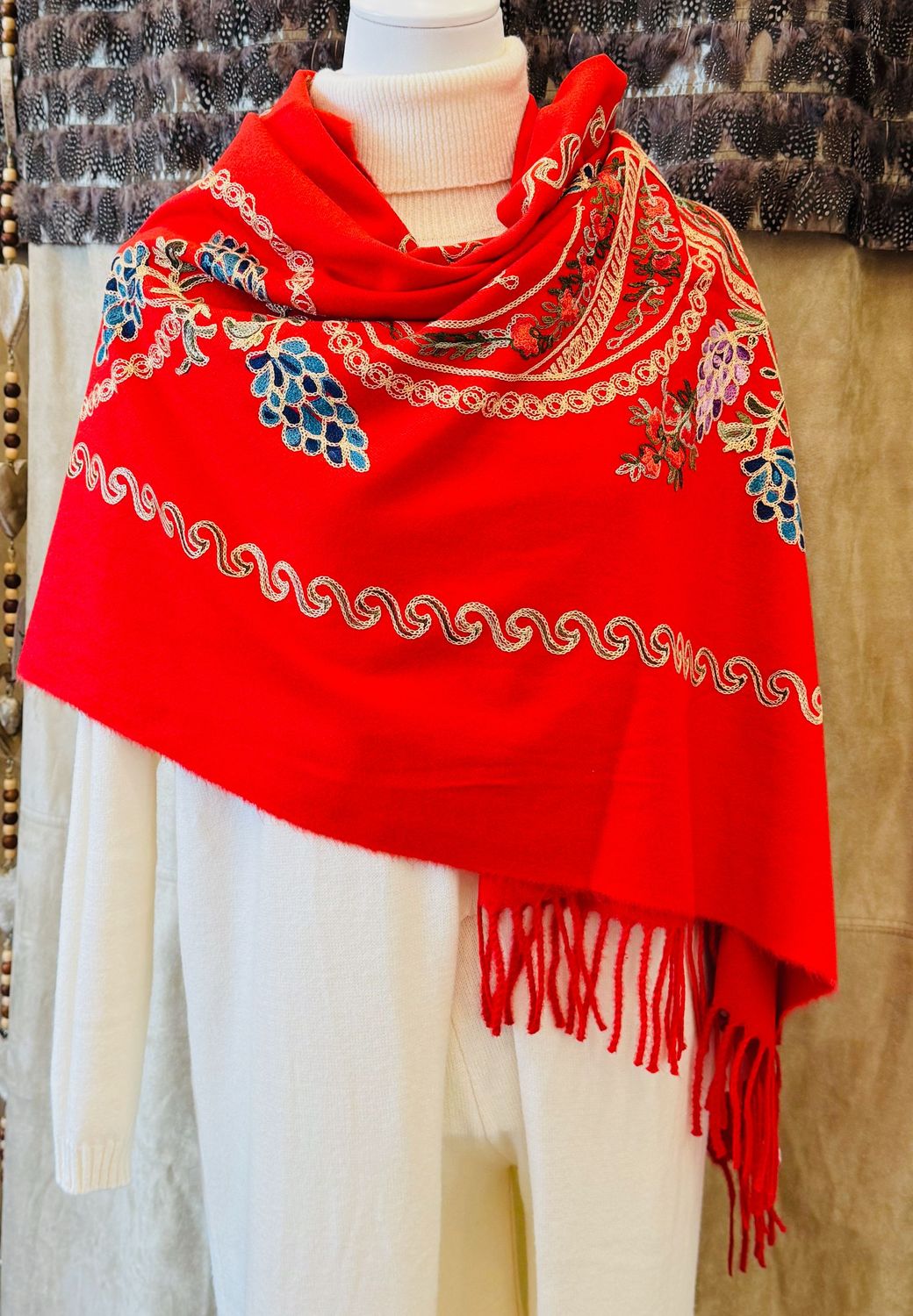 beautiful scarf red with  broidery