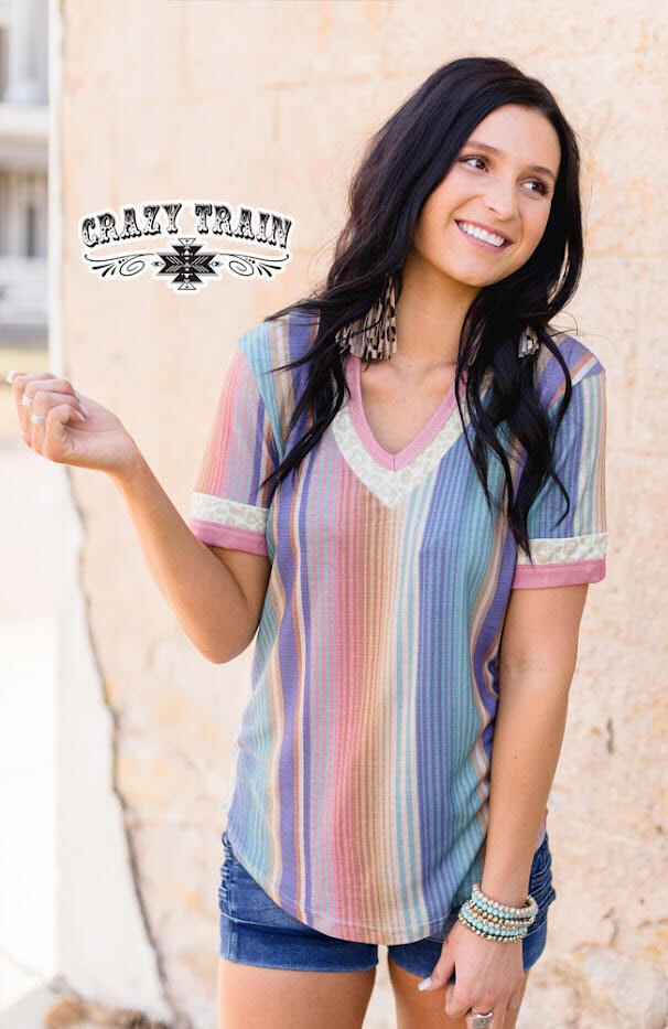 Pastel Striped Vee Neck Tee