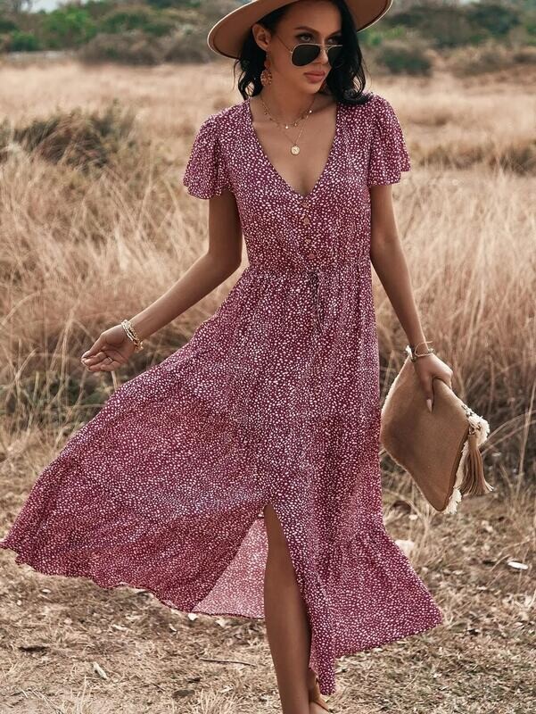Wine Country Vee Neck Dress
