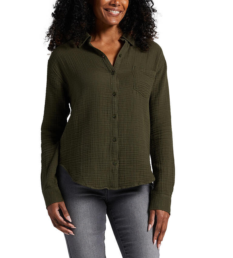 Olive Long Sleeve Gauze Shirt
