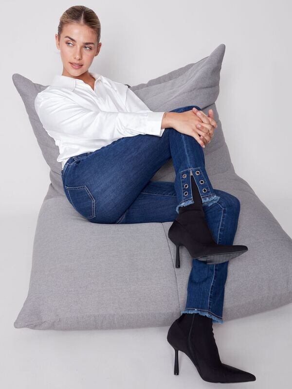 ​Indigo Jeans with Eyelet Slide Slit Pants by Charlie B.