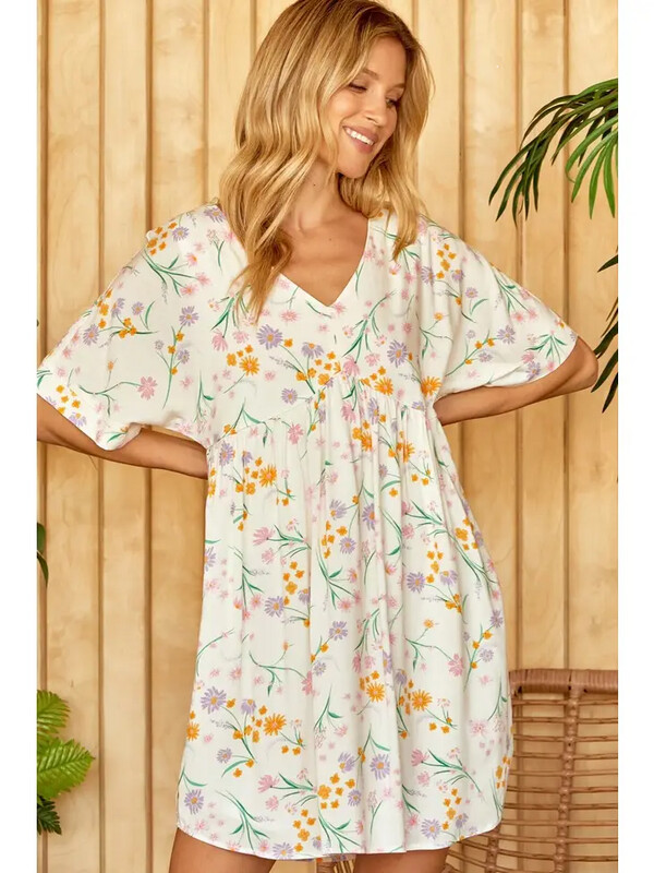 Dolman Sleeve, Empire Waist, Lined Floral Dress by Emily Wonder