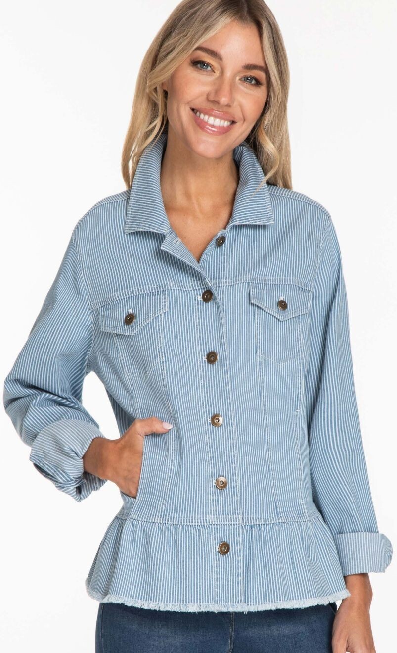 Pinstripe peplum jacket, unlined and adorable