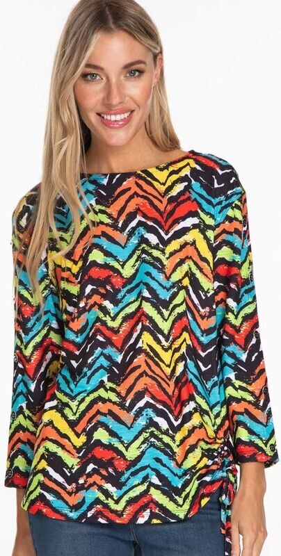 Chevron print, bateau neck, drawstring