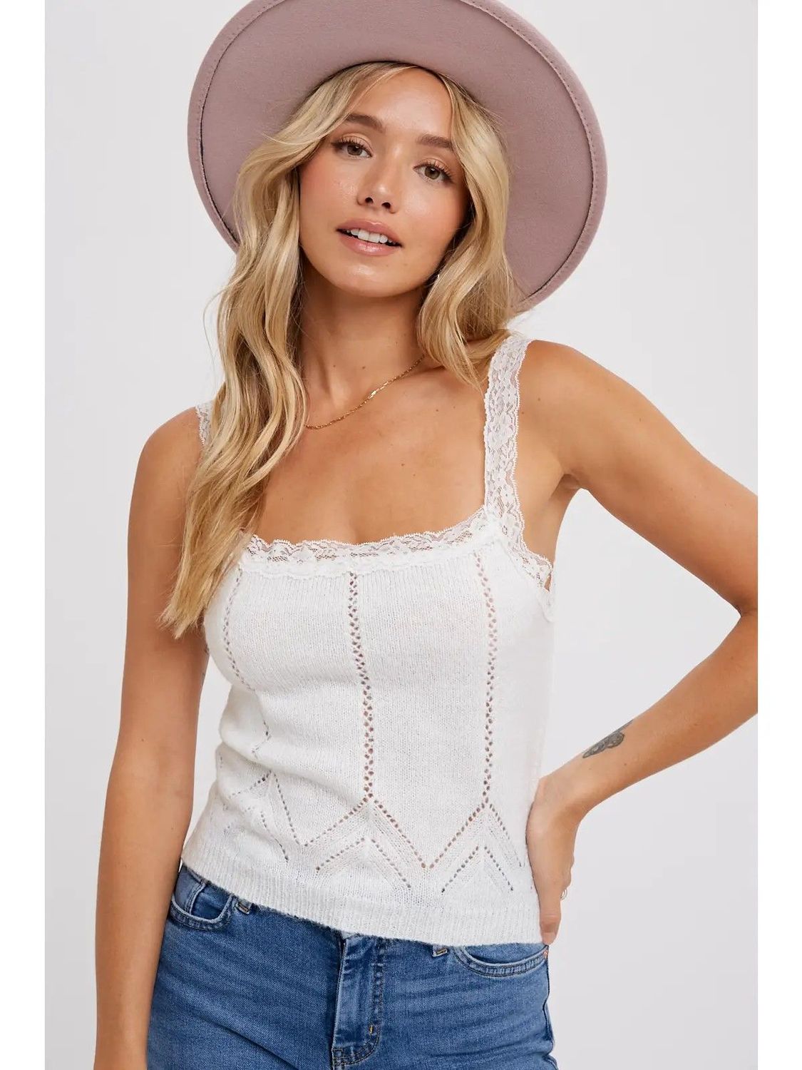 Knit Cami with Lace Trim