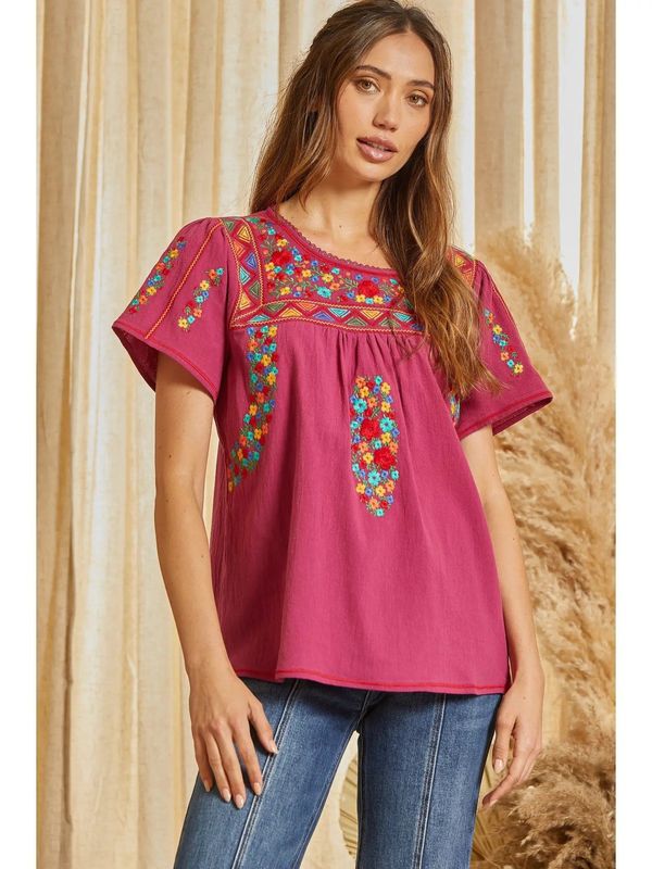 Berry Boho Top with Beautiful Embroidery  