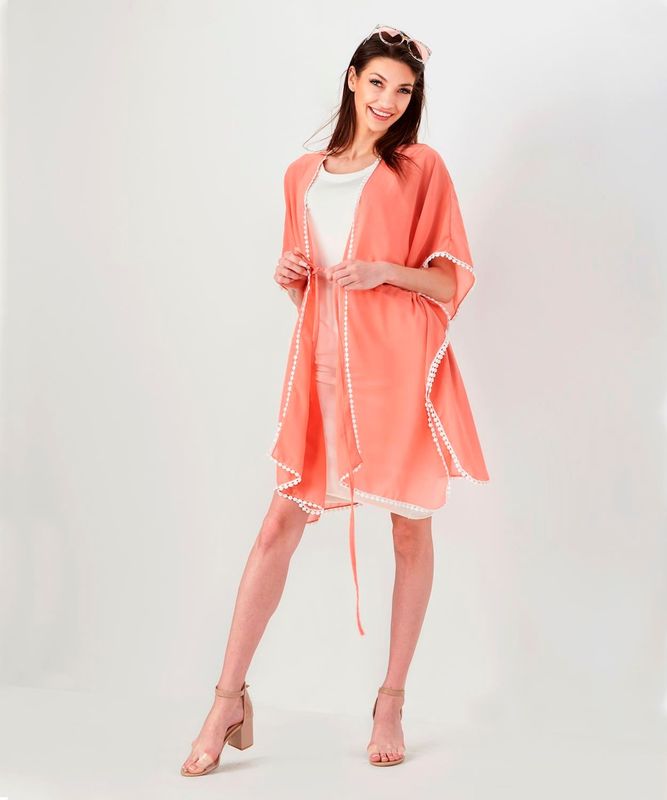 Coral Coverup, Open Front, Tie at the Waist 