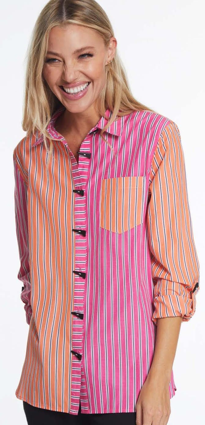 Citrus & Berry Long Sleeve Shirt. Roll Tab Sleeves