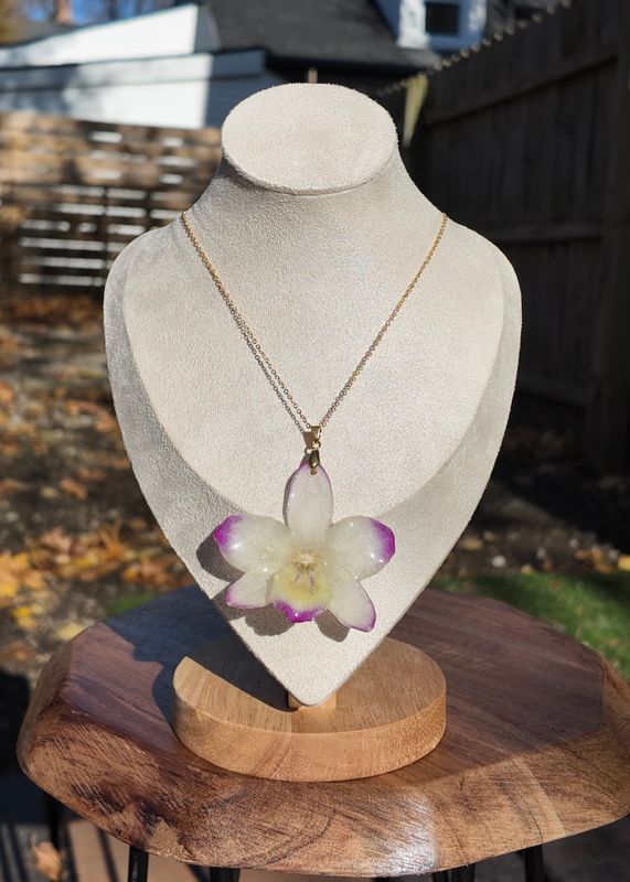 Purple &amp; White Orchid Necklace