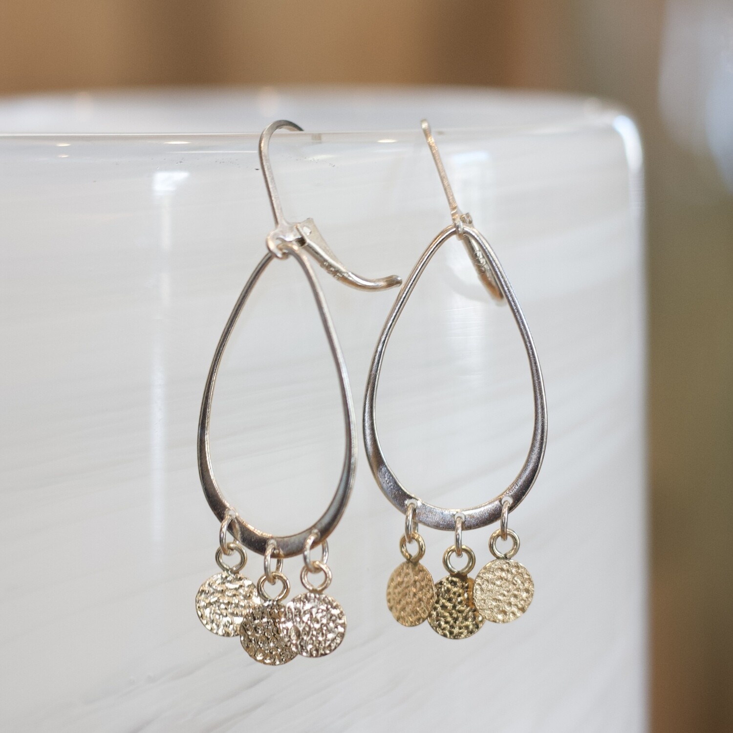Cathy Heinz Designs Leverback Earrings - Silver 1&quot; Teardrop w/ Pebble Dangles