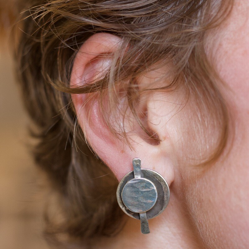 Leslie Weaver Large Oxidized Coin and Chopstick Studs