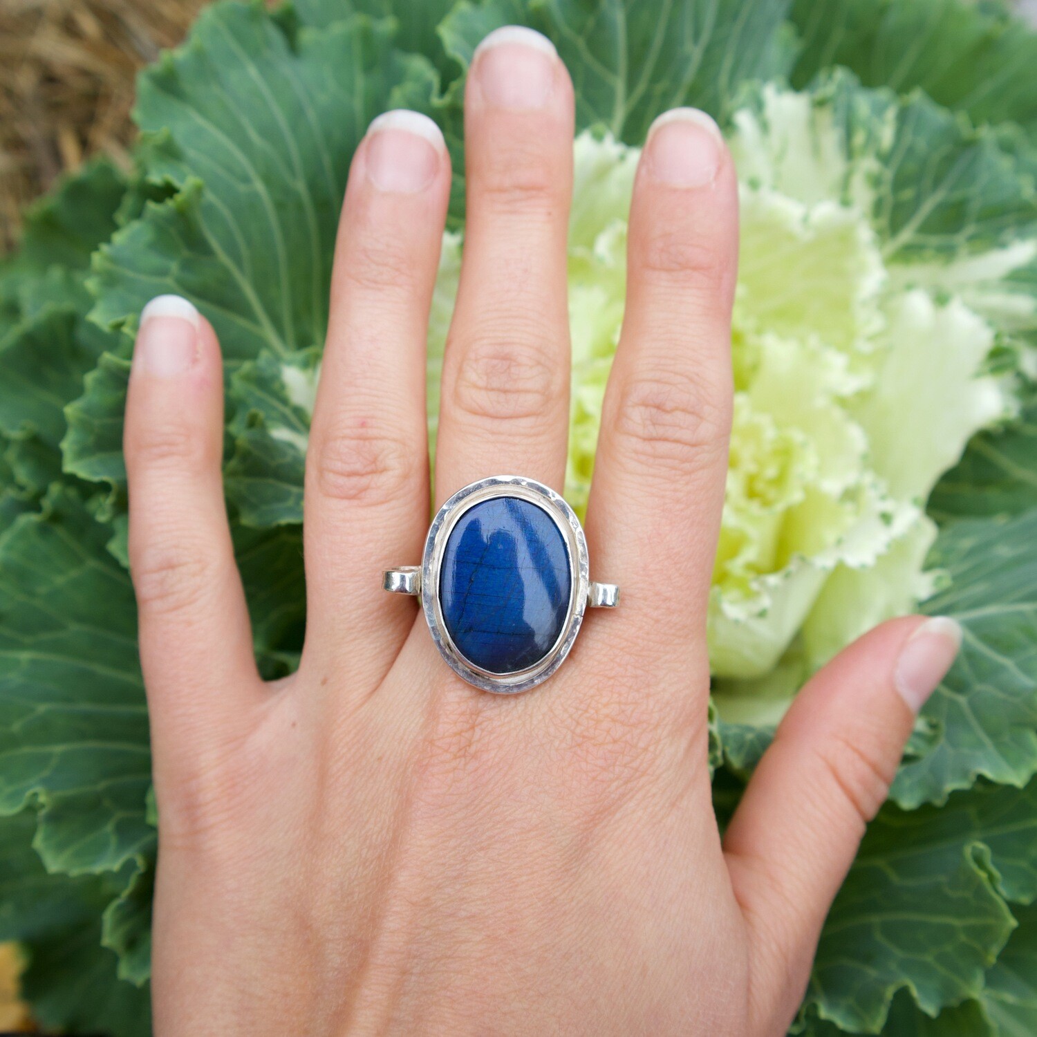 Leslie Weaver Dark Oval Crystal on Disc Ring