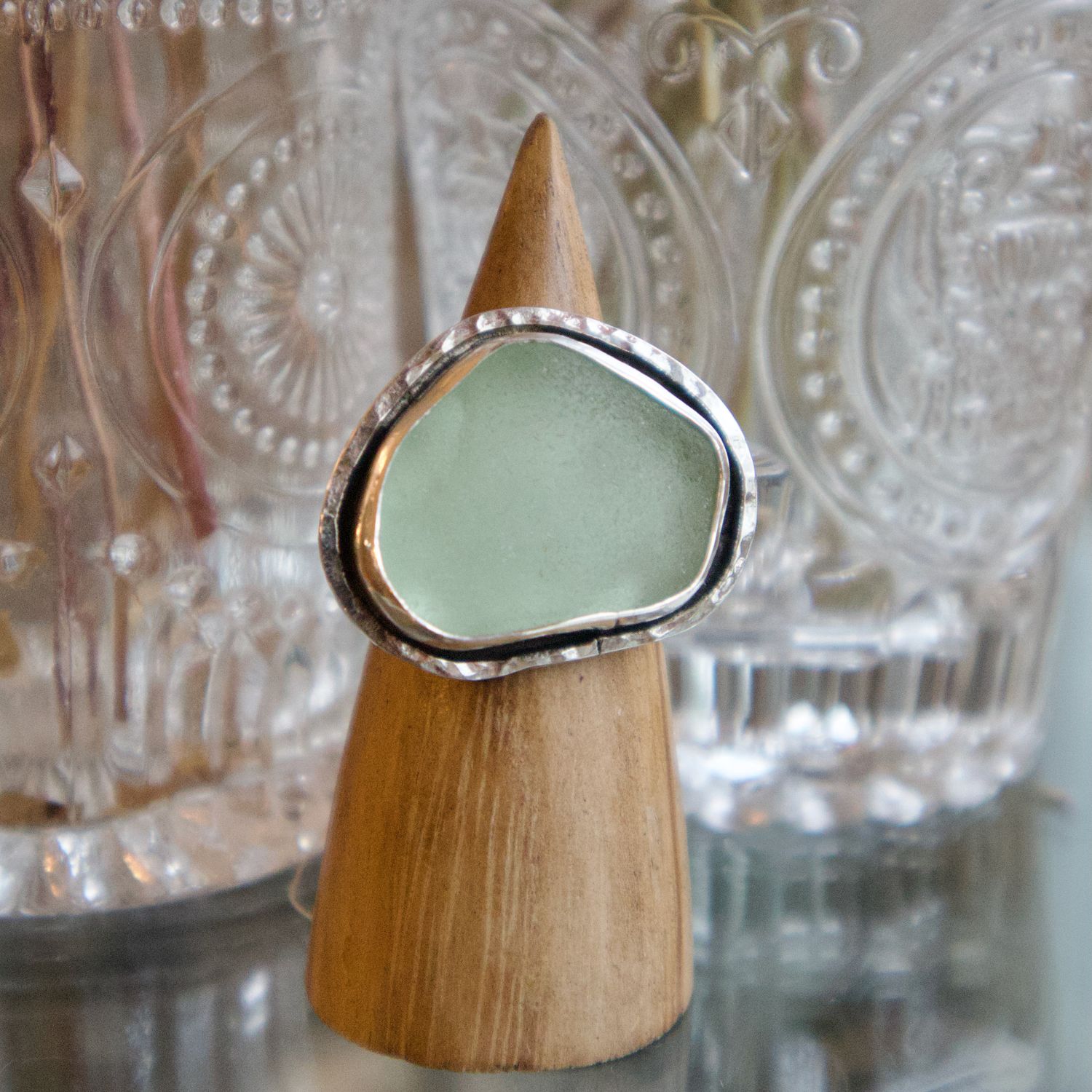Leslie Weaver Sea Glass Ring Double Band Size 9