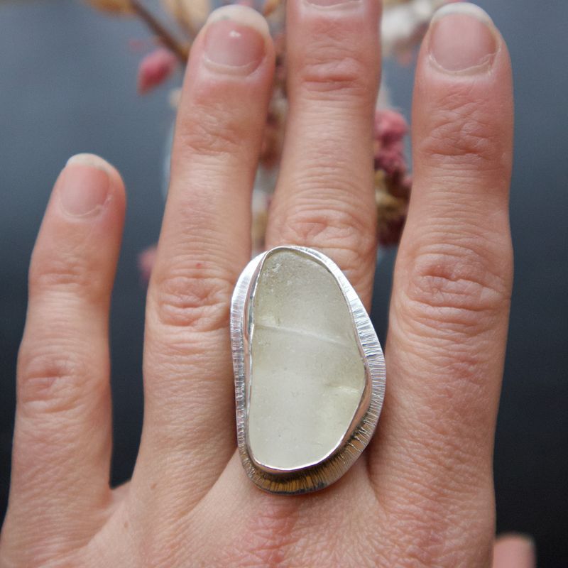Leslie Weaver Sea Glass Ring Wide Band Size 7.5
