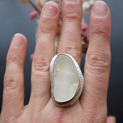 Leslie Weaver Sea Glass Ring Wide Band Size 7.5