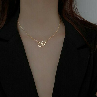 925 Sterling Silver Shiny double Heart love Zircon Circle Necklaces Pendants Gift For Girl Choker collar gift