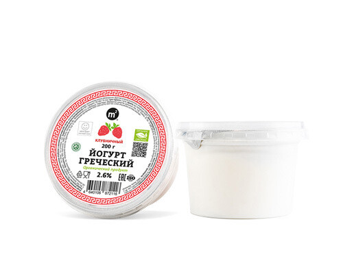 Йогурт греческий клубничный коровий 2,6%, Ферма М2, 200 г