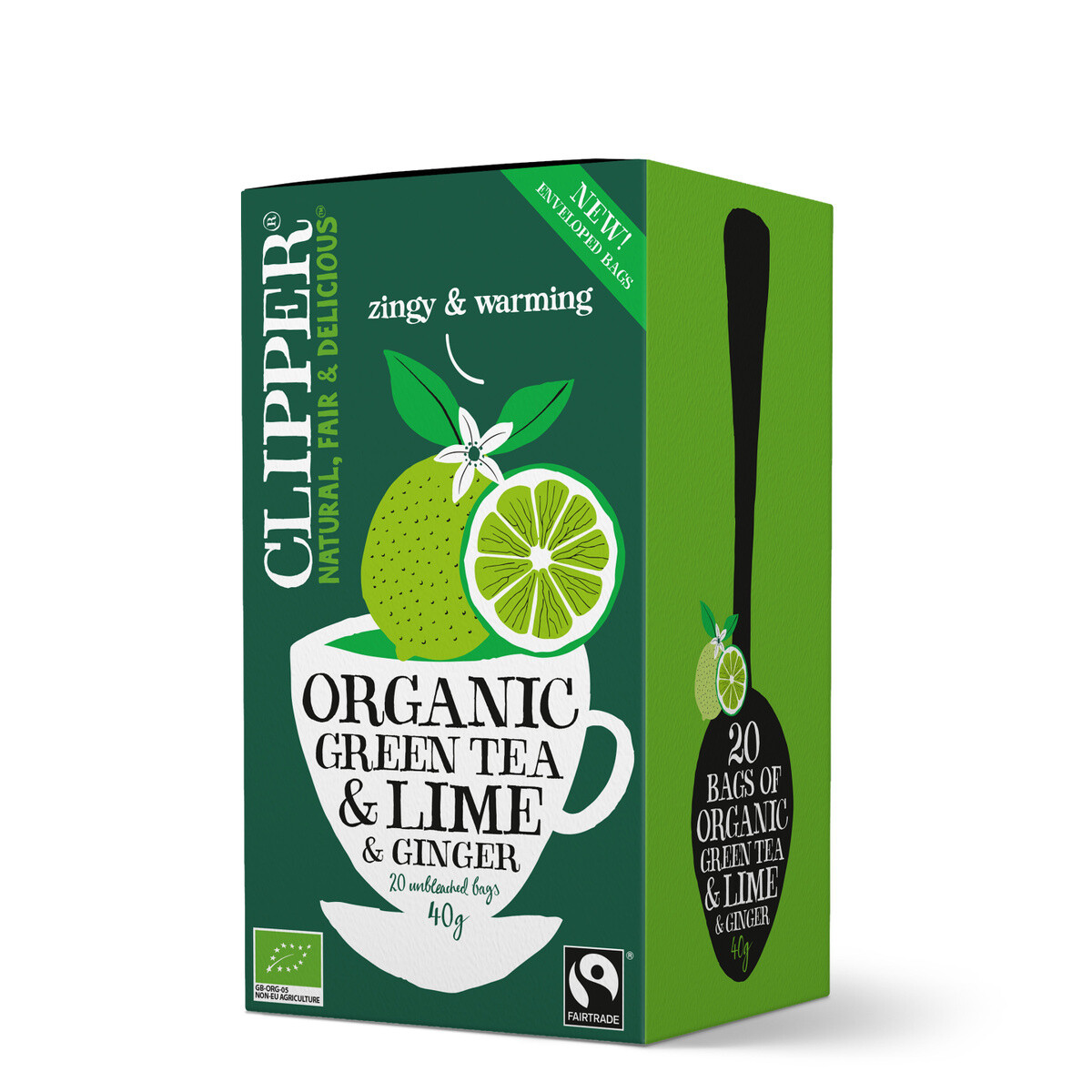 Clipper Чай зеленый органич. пакетированный с ароматом лайма и имбиря, 20 пакетиков