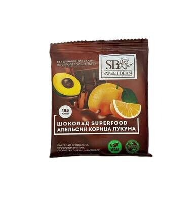 Шоколад SUPERFOOD на сиропе топинамбура "Апельсин, корица, лукума", SWEET BEAN, 35 г