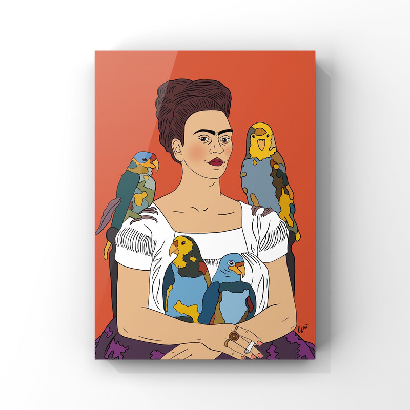 Frida Kahlo Med Fugler Rød