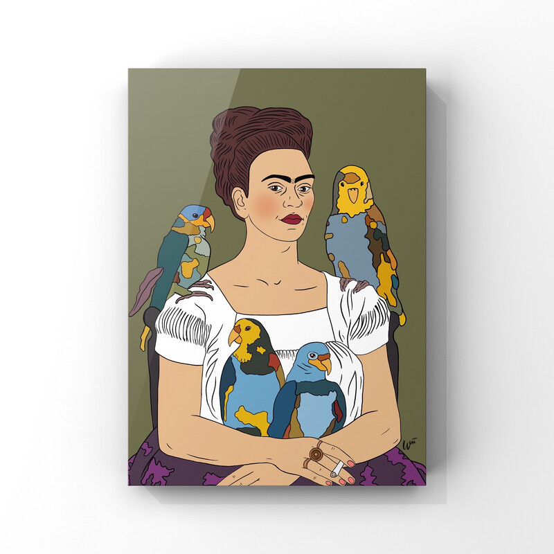 Frida Kahlo Med Fugler Grønn