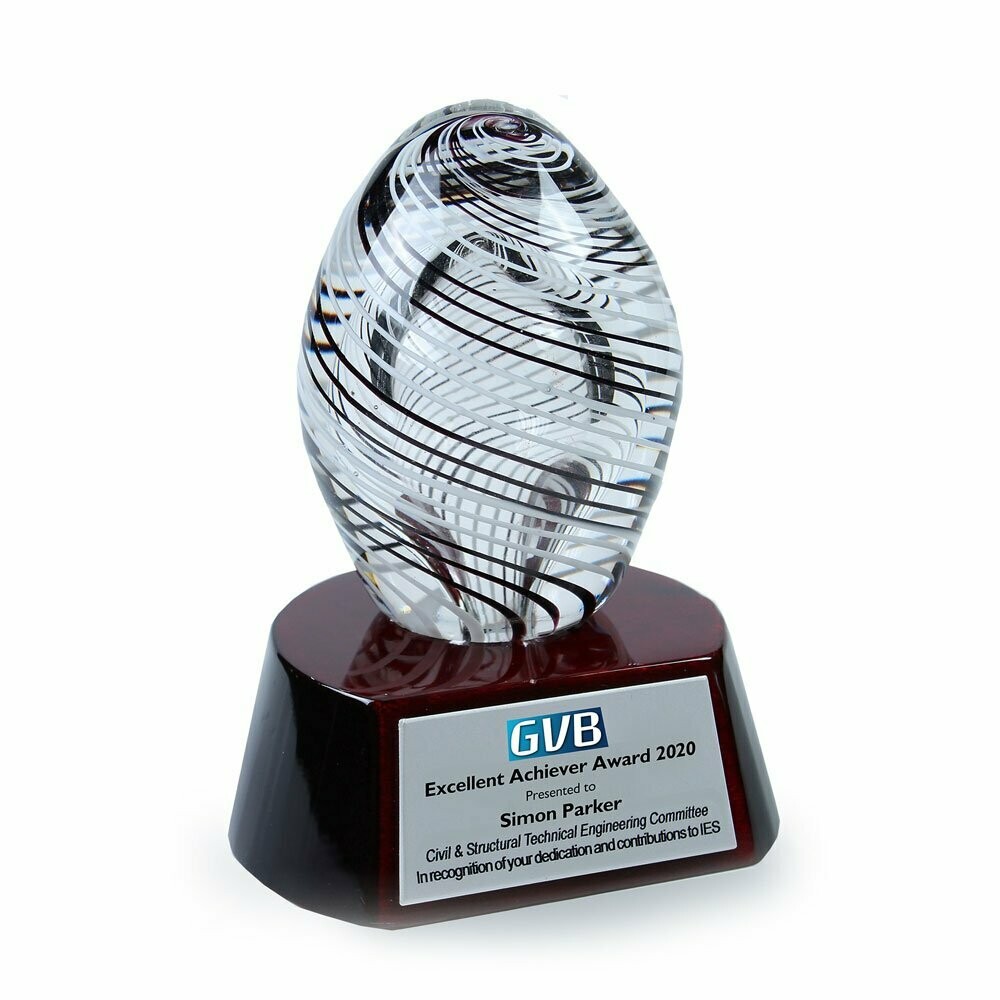 Rotary Colored Glass Award on Round Piano Wood Base