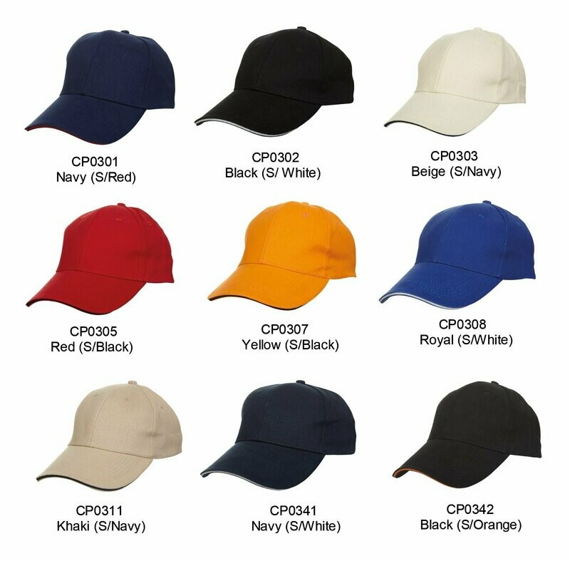 Brushed Cotton 6-Panel Cap with Sandwich Visor and Metal Buckle