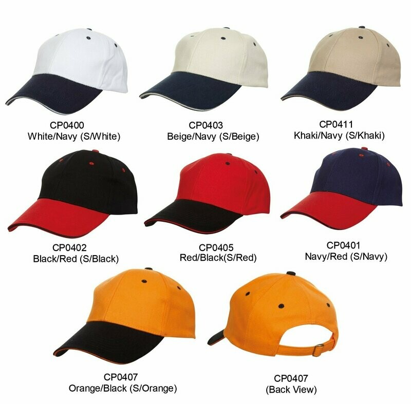 Brushed Cotton 6-Panel Cap with Colored Visor and Metal Buckle
