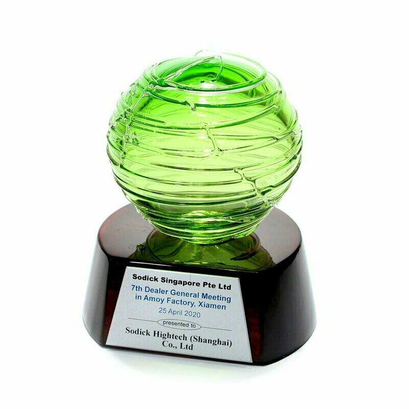 Axis Colored Glass Award on Piano Wood Base