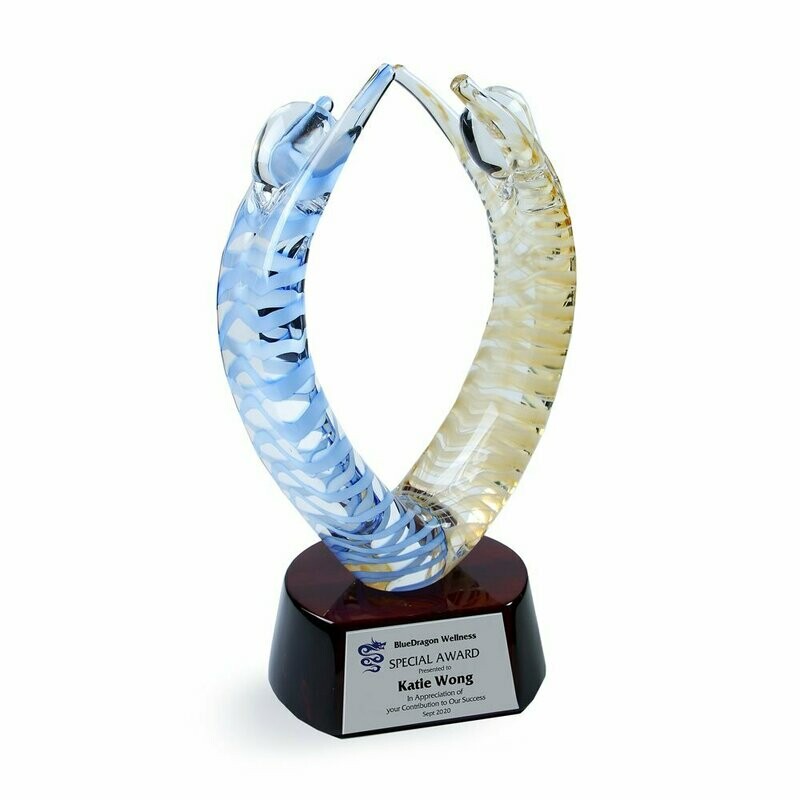 Rejoice Colored Glass Award with Round Piano Wood Base
