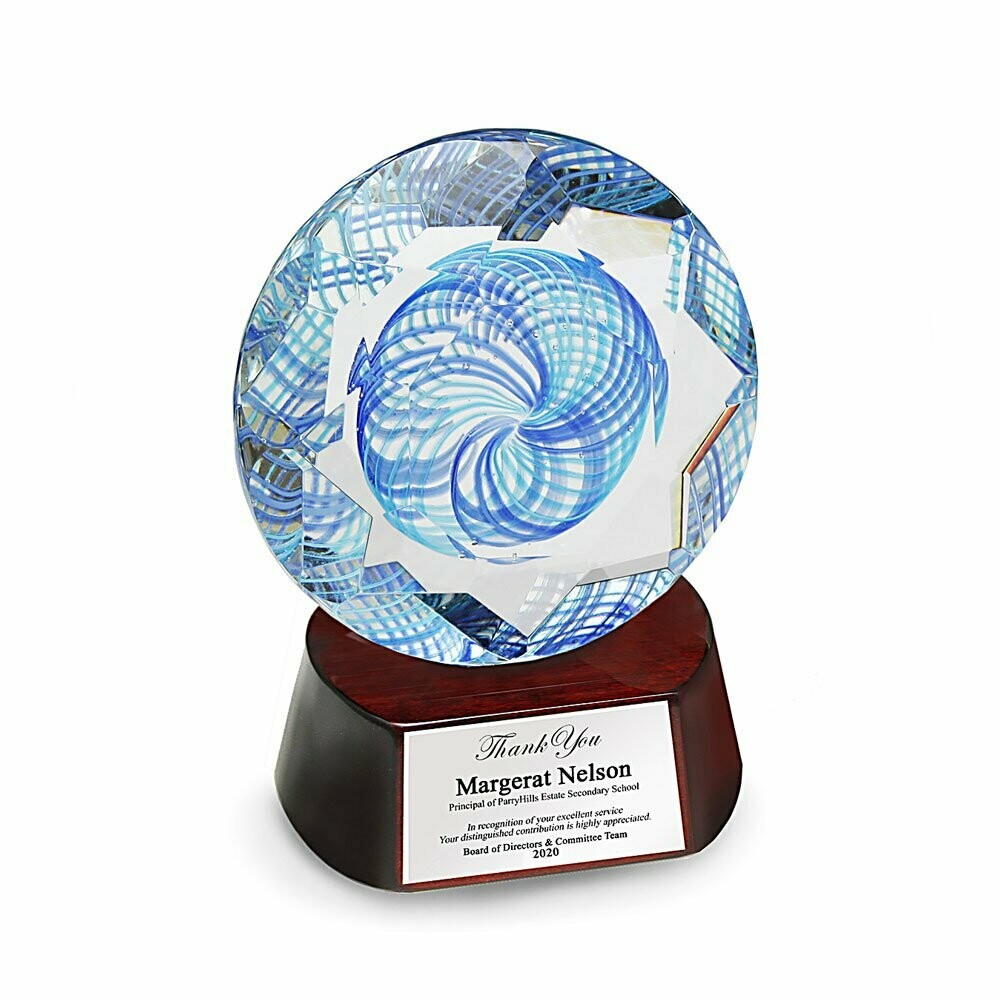Glisten Diamond Colored Glass Award on Round Piano Wood Base