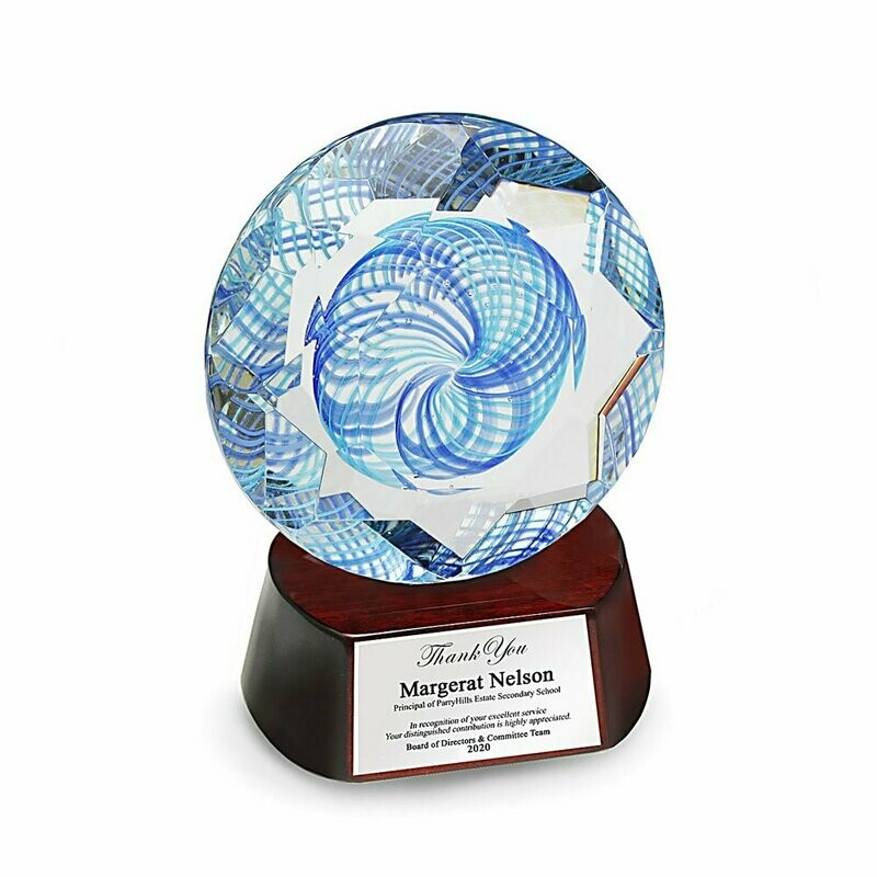 Glisten Diamond Colored Glass Award on Round Piano Wood Base