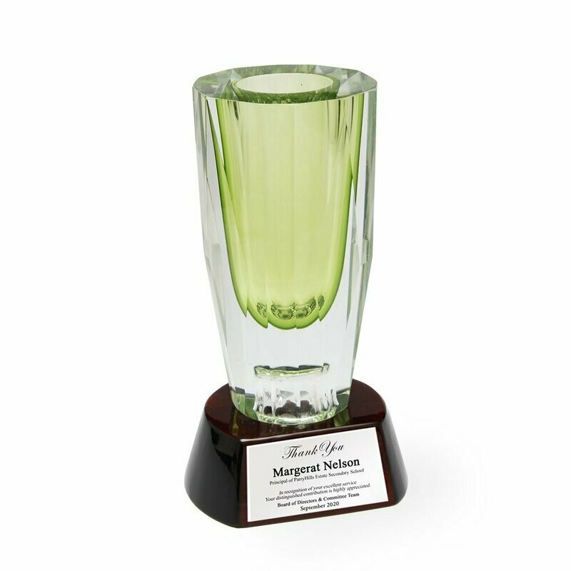 Pine Cup Colored Glass Award with Round Piano Wood Base
