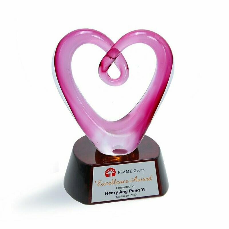 Heartlink Colored Glass Award with Piano Wood Base