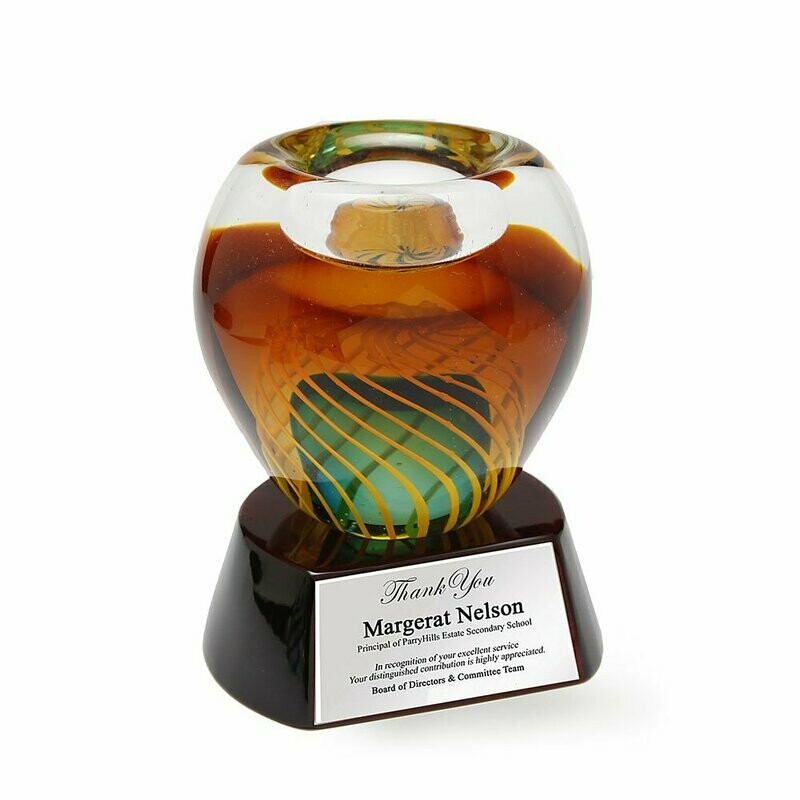 Orina Colored Glass Award on Round Piano Wood Base