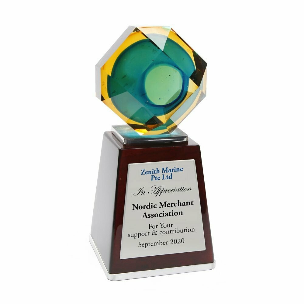 Jewel Colored Glass Award on Piano Wood Base