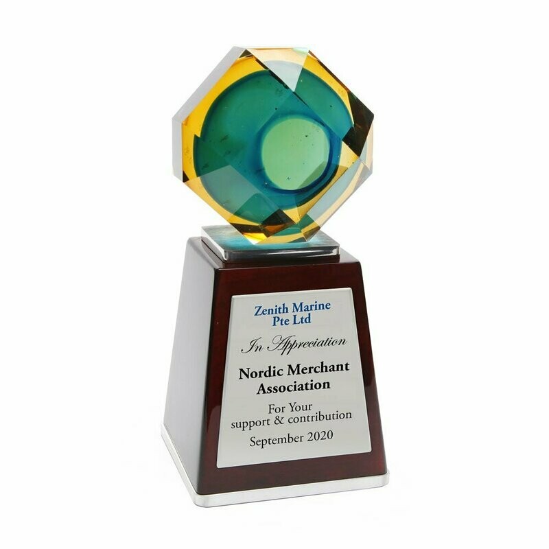 Jewel Colored Glass Award on Piano Wood Base