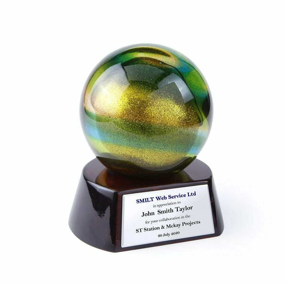 Spring Colored Glass Award on Round Piano Wood Base