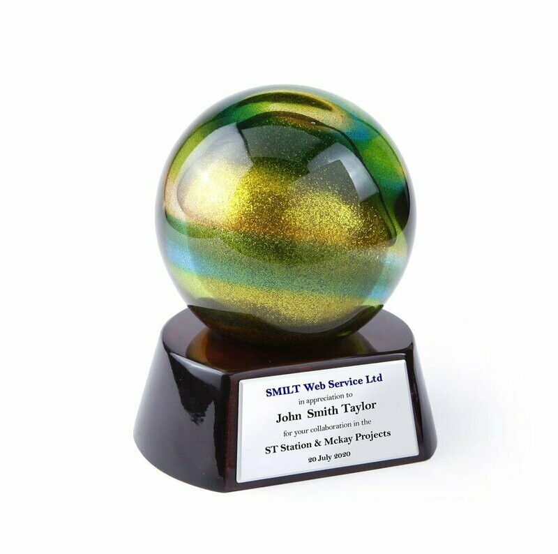 Spring Colored Glass Award on Round Piano Wood Base